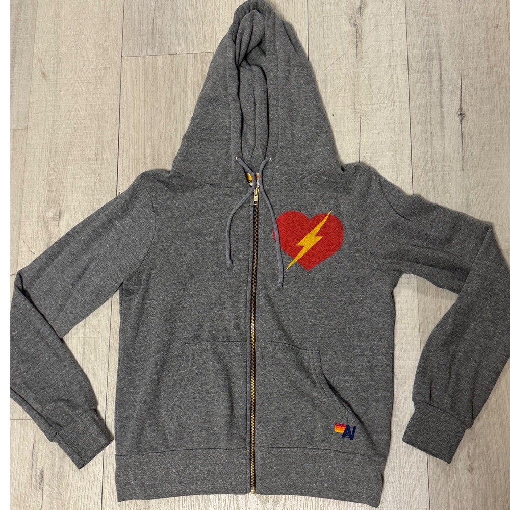 Aviator Nation Womens Heart Bolt Zip Up Hoodie Gray Size S California Made